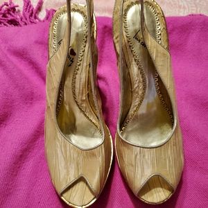 Cream and gold wedge sandals